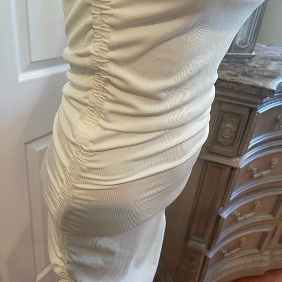 Boutique White Ribbed Tee Sleeveless Dress W/Ruching SZ S - Picture 5 of 10